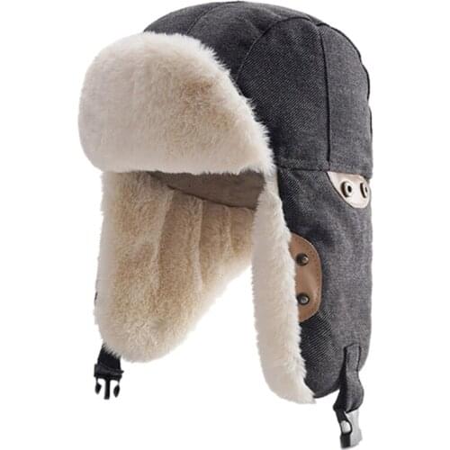 K3NF Solid Color Cotton Hat W/ Foldable Ear Flap Trapper Bomber Windproof Aviators Hats Fit Ski LeiFeng Hat Warm Cycling Hat