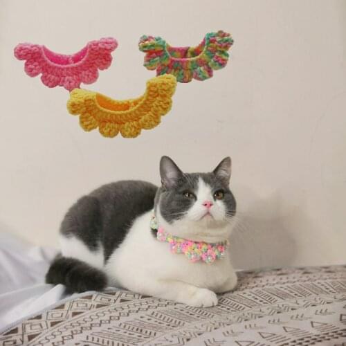 Pink Crochet Cat Collar Woolen Floral Dog Necklace Colorful Pet Bandana Manual Kitten Scarf for Small Dogs Sweet Cat Accessories