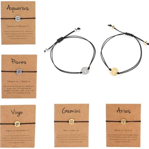 Zodiac Woven Bracelet Fashion Personality Metal Bracelet Simple 12 Constellation Lovers Bracelet Women Jewelry Accessories