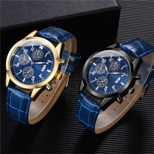 Popular Mens Leather strap Quartz Wristwatches men wrist watch with date and day watch for men stylish luxury saat erkek