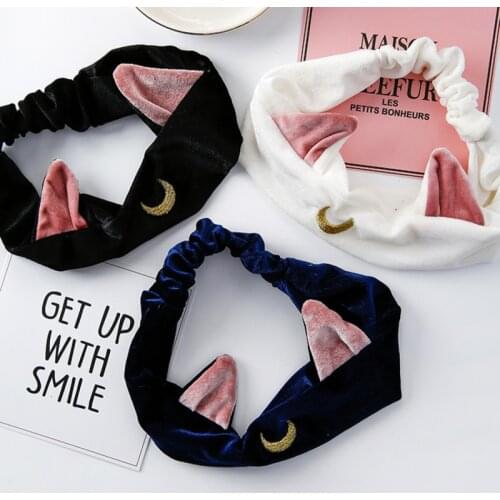 Japanese Anime beautiful girl cute cat ear hair band wash face make up yoga hair band hairband moon headdress sports Headband
