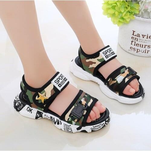 Solid Bottom Camouflage Boys Sandals Big Kids Students Beach Shoes Non-slip Soft Sole Casual Sandals Small Childrens Sandals