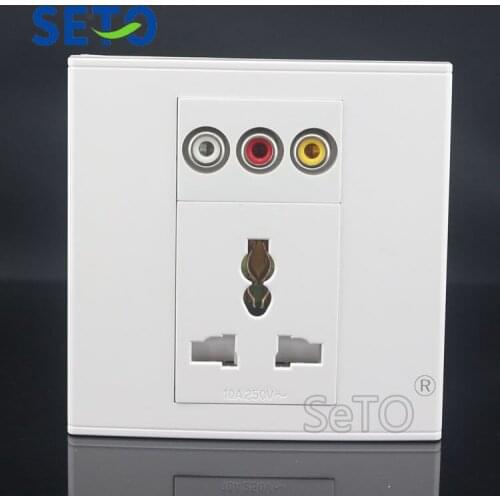 SeTo 86 Type RCA AV Audio Video + Three Hole Power Socket Wall Plate Socket Keystone Faceplate