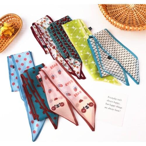 Chiffon Silk Scarf Headband Women Tied Hair Accessories Head Rope Streamer Bow Knot Headdress Wild Hair Rope Thin Strip Scarf