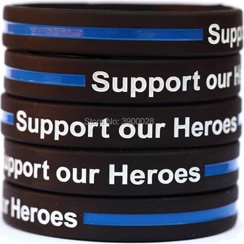 300pcs Support Our Heroes Thin Blue Line Silicone Wristband Bracelet Free Shipping By DHL