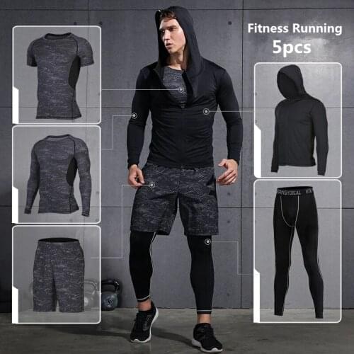 Vansydical Sports Suits Mens Gym Running Suit Fitness Tracksuit Running Sets Compression Tights Workout Sportswear Jogging Suit