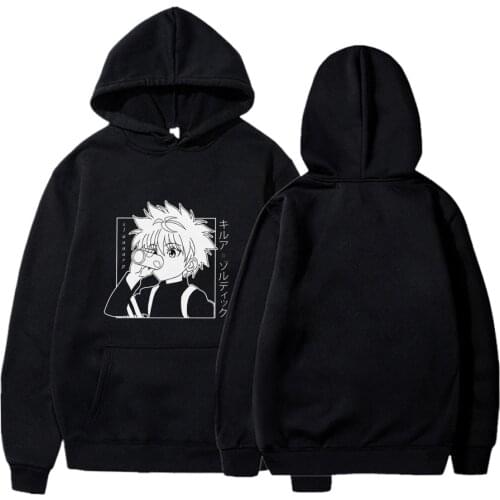 Kawaii Hunter X Hunter Hoodies Men Women Short Sleeve Sweatshirt Killua Zoldyck Anime Manga Black Hoodies Bluzy Tops Clothes