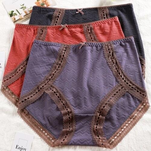 Womens Cotton Panties of Large Size Sexy Lace Panties with High Waist Underwear Ladies Briefs Plus Size Panties for Women