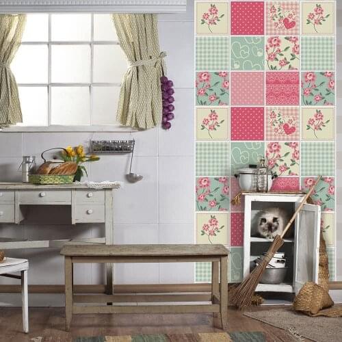 Pack of 24 PCs tile size 20x20 cm Made in Italy PVC for bathroom and kitchen stickers fancy Rose 2
