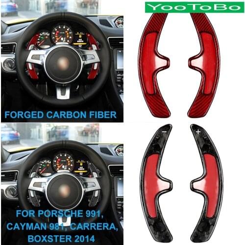 Car Real Forged Carbon Fiber Steering Wheel Paddle Shifter Extension Auxiliary For Porsche 991 Cayman 981 Carrera Boxster 12-16