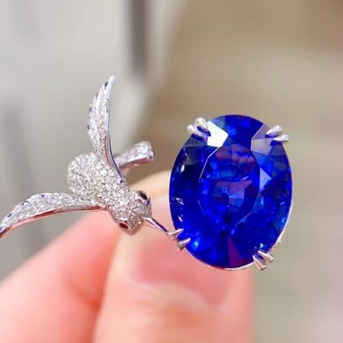 Y324 Tanzanite Ring Fine Jewelry Pure 18K Gold Natural Tanzanite Gemstones 12.8ct Diamonds Female Anniversary Gift Fine Rings