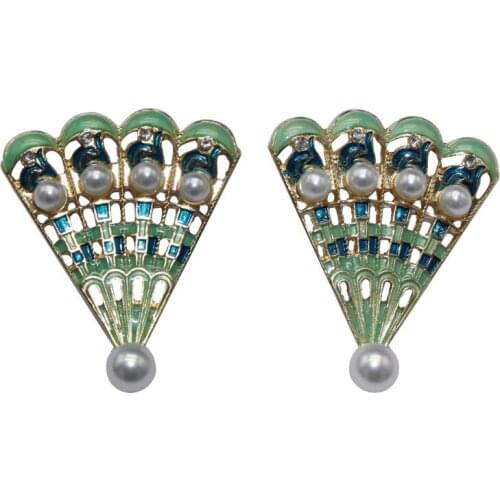 Ydgy fashion new fan-shaped Pearl Earrings womens oil dripping enamel antique accessories wholesale
