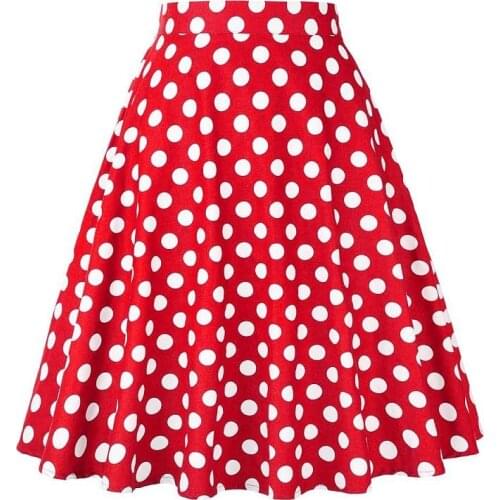 Polka Dot Skirts Womens Retro 50s Vintage Skirt Summer 2021 Female jupe High Waist Midi Skater Black Pin up Swing Short Skirt