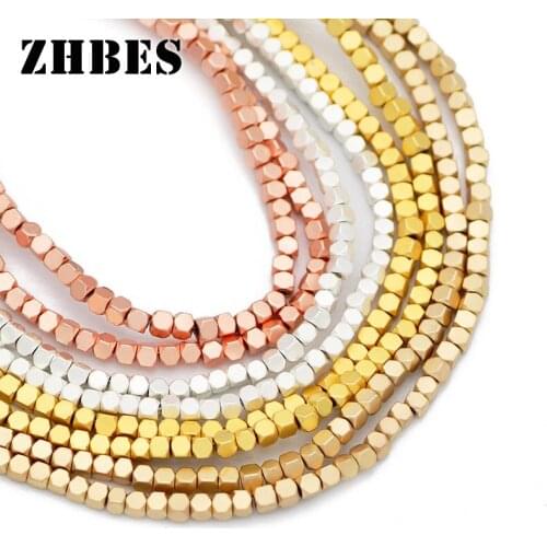 ZHBES 2mm Natural Stone polish Matte Faceted Square Hematite Spacer Loose Beads For Jewelry Making DIY bracelet Accessories