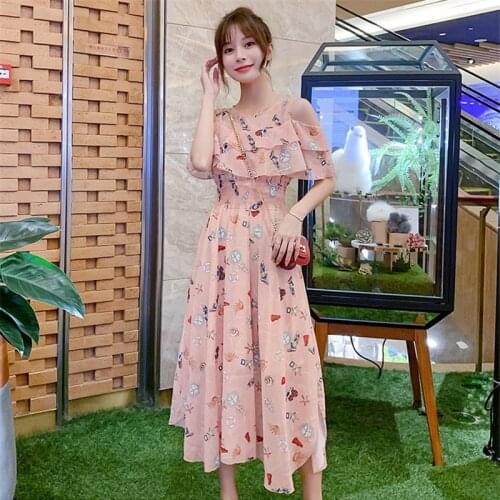 Plus size Summer Dresses Women Floral Chiffon Dress 2020 New Spring Korean O-neck Mid-length Strap Dresses Female 3XL