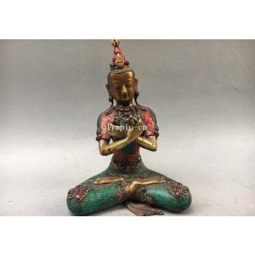 10'' bronze gold inlay turquoise coral gem Buddhism Vajradhara Dorje Chang