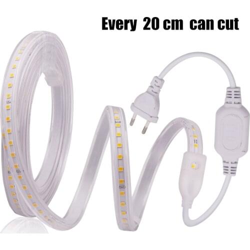 220V 2835 LED Strip IP67 Outdoor Lighting 20cm Cuttable Flexible LED Light Lamp 120Leds/m Led Strip With EU/UK Plug