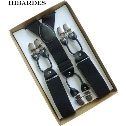 6 clip Mens Suspenders Synthetic Leather Men Braces Supports Elastic Adjustable Pants Straps Clothing tirantes