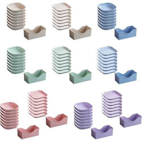 7Pcs Square Wheat Straw Plates Salad Bowl Reusable Food Serving Dishes with Rack