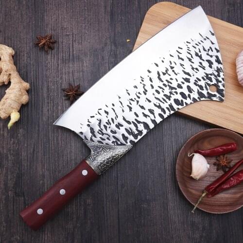 9.5 Inch Forged Chopper Kitchen Knife Butcher Meat Chopping Cleaver Chinese Chef Knife 5CR15 Stainless Steel With Wood Handle
