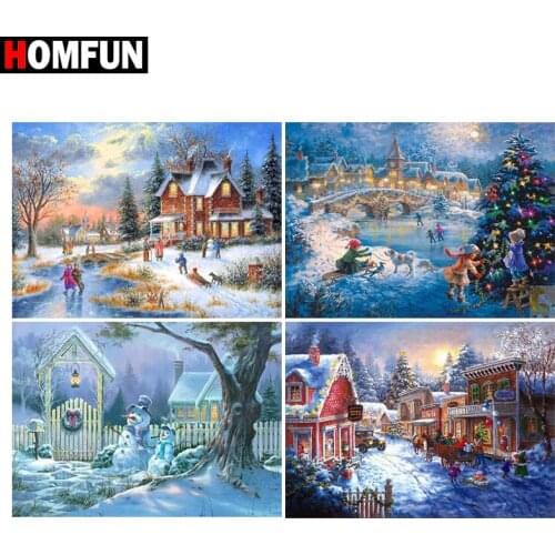 HOMFUN Diamond painting "Christmas House winter" Full Square/Round Drill Wall Decor Inlaid Resin Embroidery Craft Cross stitch