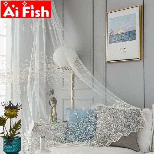 White Milk Silk Mesh Tulle Fabrics Curtain For Bedoom Embroidery Window Treatments Voile Sheer For Living Room Panels WP022#40