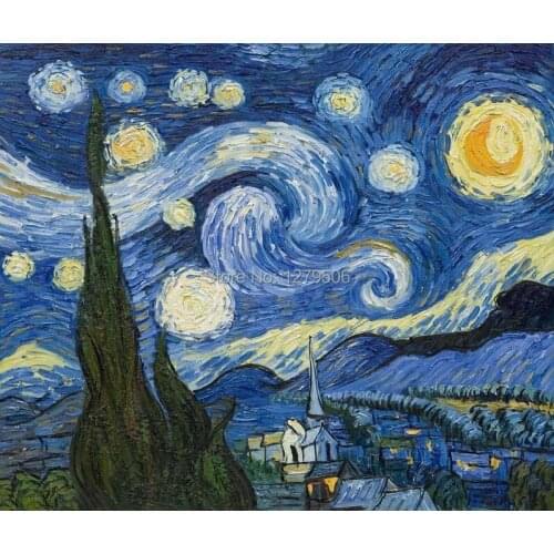 Free shipping Framed Canvas Oil Painting Masterpiece Vincent Van Gogh Wonderful Starry Night Canvas Art Home Deco Wall Picture