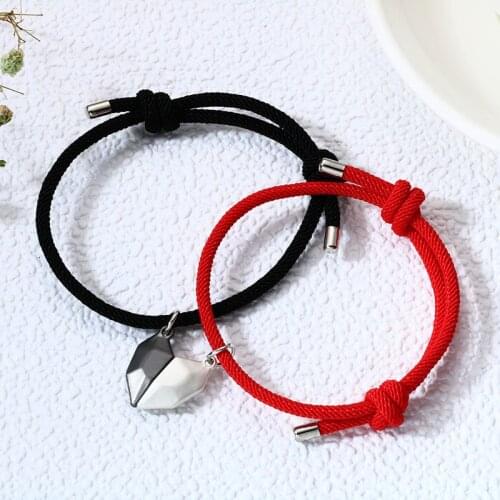 Black and White Love Wishing Stone Couple Bracelet Heartbroken Splicing Magnetic Suction Woven Adjustable Hand Rope