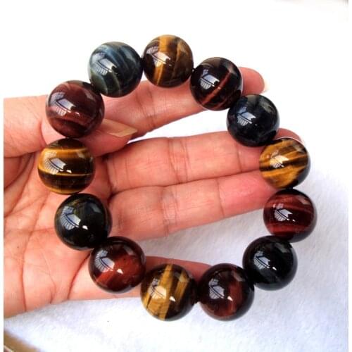 Natural Mix Tiger Eye 18mm Round Beads Stretch Bracelet Women Man Jewelry Accessories Weddings Parties Birthday Gift