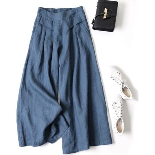 5Colors Japanese Fashion Style Vintage Women Pants High Waist Cotton Linen Wide-Leg Trousers Fall Loose Casual Thin Pants Female