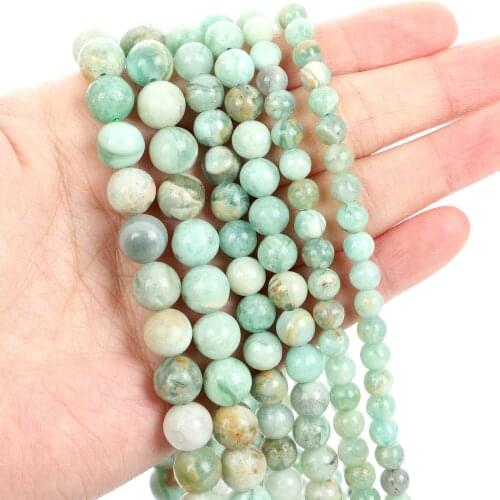 Natural Stone Beads Green Crystal Quartz Round Loose Beads for Jewelry Making Needlework Bracelet DIY 4-12 MM
