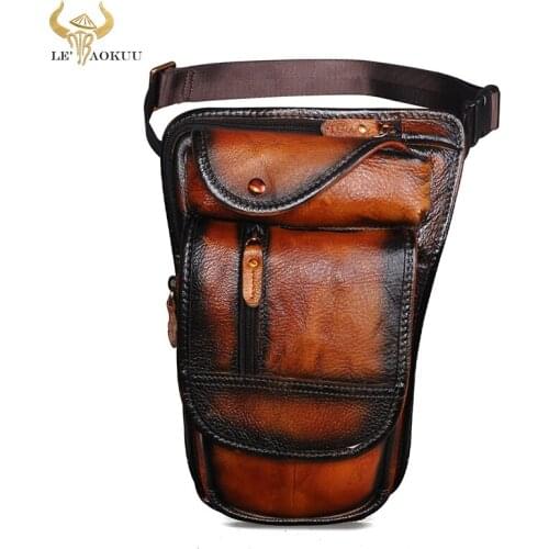 Grain Leather Design Men Multi-Function Shoulder Bag 8" Tablet Fashion Organizer Travel Fanny Waist Pack Belt Leg Bag Male 3112