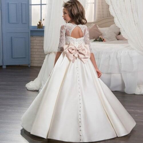Custom made bow Satin party girl long dress