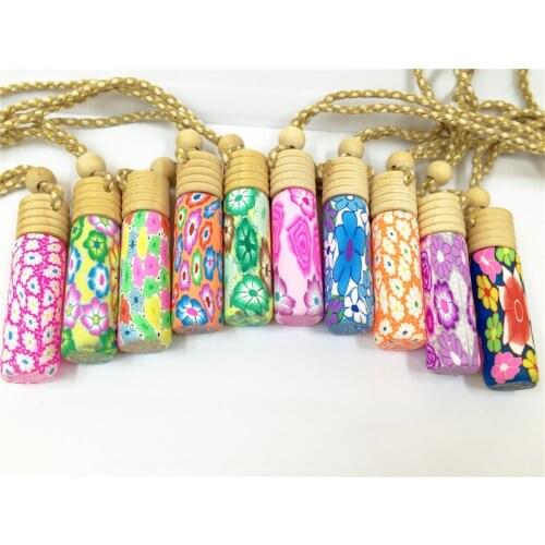10pcs/lot 10ml essential oil bottle pendant glass+polymer clay reuse Empty perfume bottle