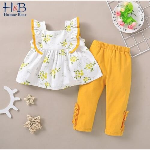 Humor Bear 2021Summer Girls Shorts Set Sling Casual Cartoon Print Top + Bow Shorts 2Pcs Set Outfits