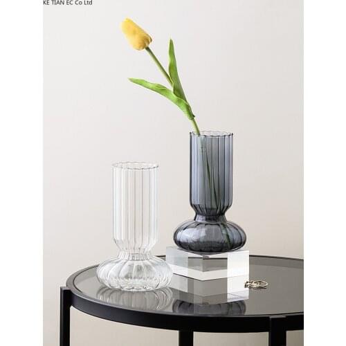 Creative Striped Transparent Glass Vase Desktop Flower Arrangement Living Room Hydroponic Container Decor Vase Home Decoration