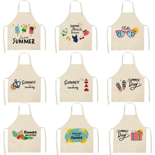 Summer Women Men Kitchen Aprons Housewife Apron Waterproof Cooking oil-proof Cotton Linen Home Antifouling Chef 68*55 0066