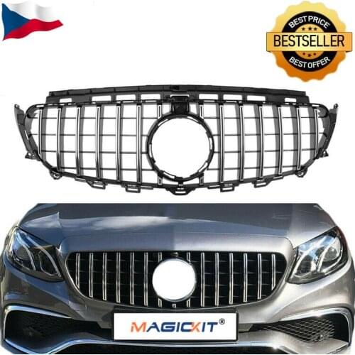 MagicKit For Mercedes E Class W213 E200 E250 E300 2016-2018 Chrome+Black GT R Style Front Grille Grill