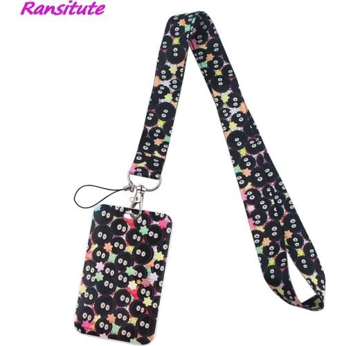 Ransitute R1731 Lovely Black Briquettes Lanyard Card ID Holder Car KeyChain ID Card Pass Gym Phone Badge Key Ring Holder Jewelry