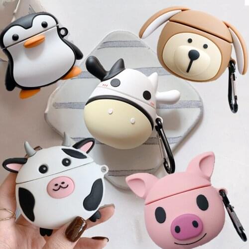 For AirPods 1 Cute Cartoon Milk Cow Headphone Case for Airpods 2 3D Dog Puppy Pig Penguin Wireless Earphone Protective Cover