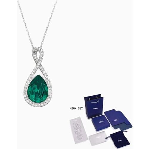 Fashion New Jewelry SWA New SHOWBIZ Pendant Necklace Lucky Number 8 and Line Water Drop Green Shape Crystal Female Luxury Romant
