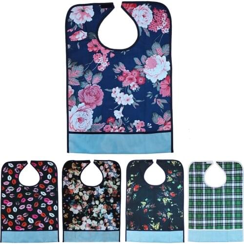 Adult Washable Bib Clothing Protector with Crumb Catcher - Hibiscus Pattern