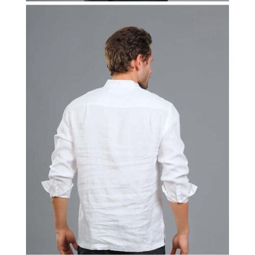 Plus Size 3XL Brand Vintage Long Sleeve Shirt Men Stand Collar Loose Linen Men Shirts Male White Clothing LX1825