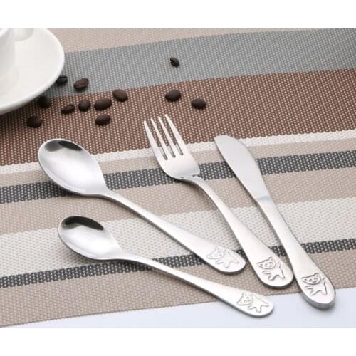 4pcs/set Baby Teaspoon Spoon Food Feeding Fork Knife Utensils Set Stainless Steel Kids Learning Eating Habit Children Tableware