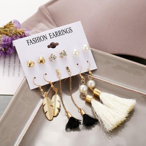 2020 Geometric Womens Earrings Set Pearl Crystal Dangle Earrings For Women Vintage Boho Tassel Acrylic Earring Fashion Jewelry