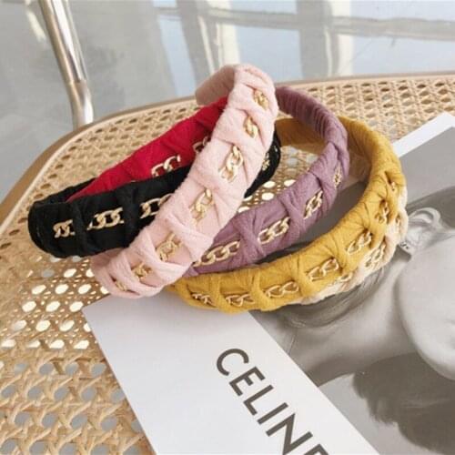 New Fashion Hair Accessories Women Heavy Industry Metal Chain Headbands Retro Fabric Woven Headband Wild Girl Hair Band Headwear