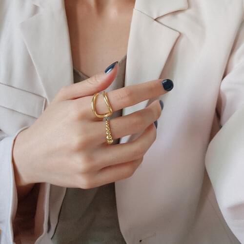 925 Sterling Silver Metal Geometric Smooth Open Ring for Women Gold Silver Girl Party Jewelry 2020 New Arrival S-R906