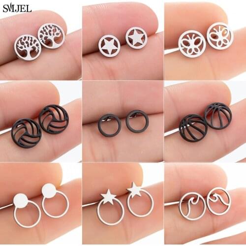 Multiple Round Simple Gold Earring Stainless Steel Earings Fashion Jewelry Black Geometric Wave Earrings Stud Piercing Pendiente