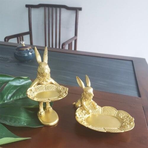 Nordic Resin Animal Golden Rabbit Headdress Dried Fruit Candy Storage Tray Sculpture Decoration Living Room Home Decor Ornaments