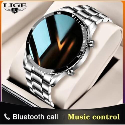 LIGE 2021 Steel Band Bluetooth Call Smart Watch Men Fitness waterproof watch Heart rate monitor Activity tracker For Android IOS